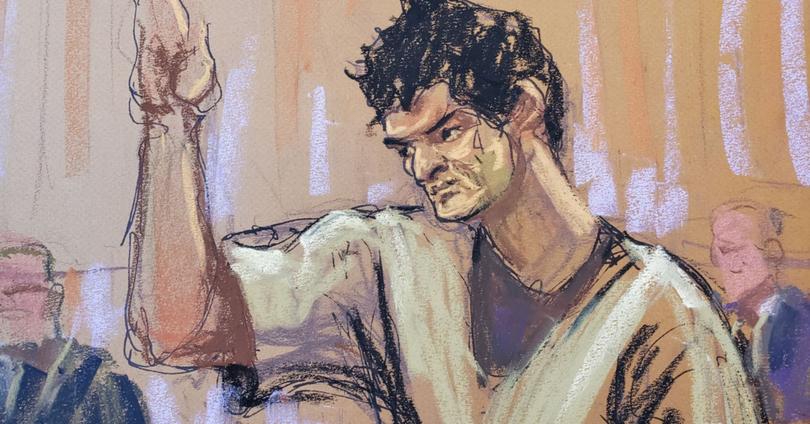 Sam Bankman-Fried, the jailed founder of bankrupt cryptocurrency exchange FTX, is sworn in as he appears in court for the first time since his November fraud conviction, at a courthouse in New York, U.S., February 21, 2024 in this courtroom sketch.