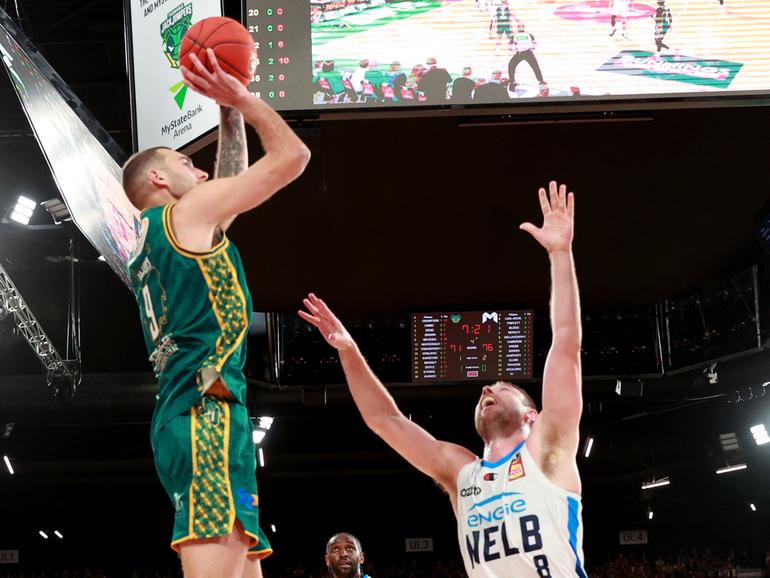 Jack Mcveigh was the hero of game three with his buzzer beater winning shot (not pictured) but the JackJumpers will need to dig deep to win Game 5 in Melbourne.