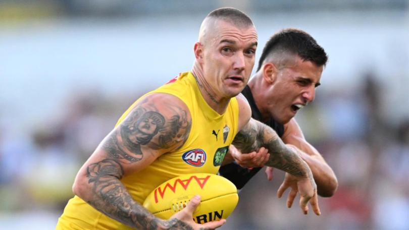 Richmond superstar Dustin Martin has been ruled out of the clash with Sydney with a calf issue. (James Ross/AAP PHOTOS)