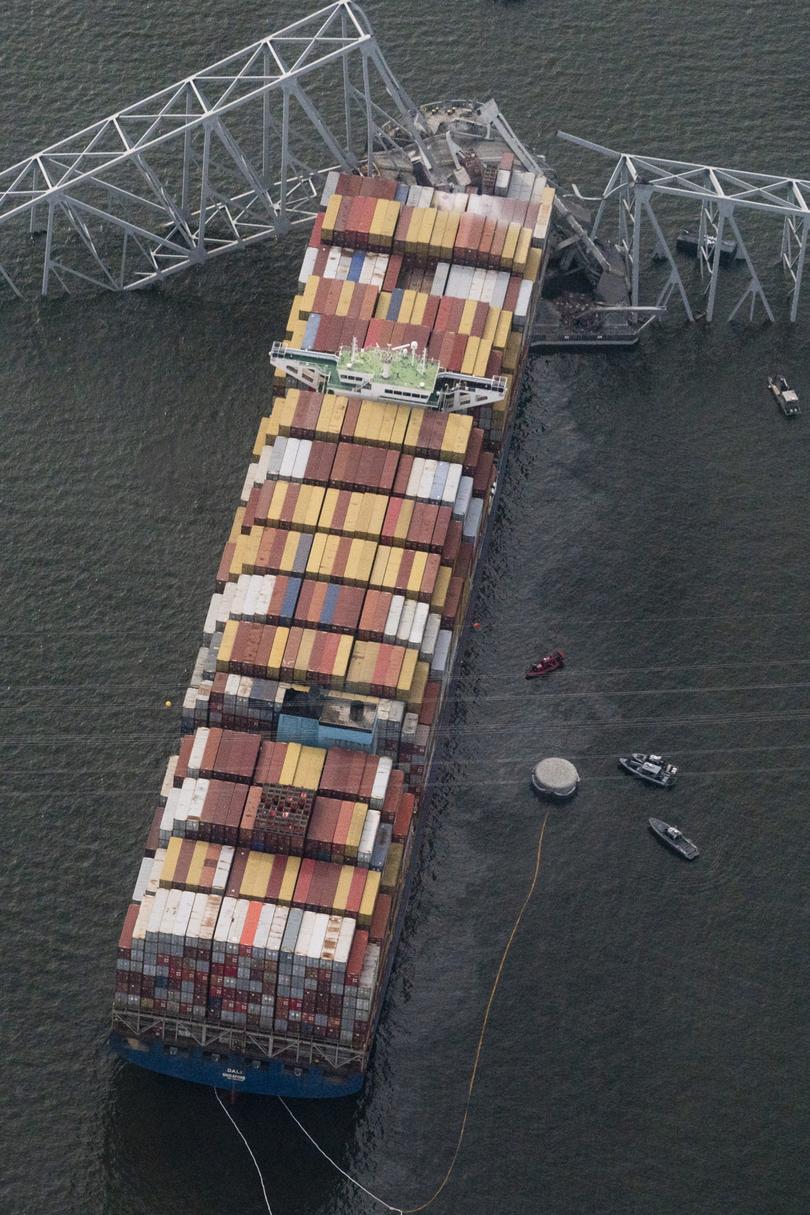 The scene where Singapore-flagged container vessel Dali crashed into the Francis Scott Key Bridge in Baltimore. 