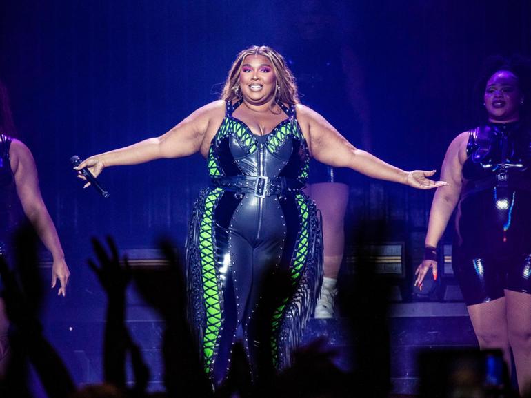 US superstar Lizzo on stage in Perth at RAC Arena on Friday July 14. Kelsey Reid