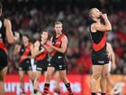 Jake Stringer (R) has kicked Essendon's final goal to snatch a late win against St Kilda. (James Ross/AAP PHOTOS)