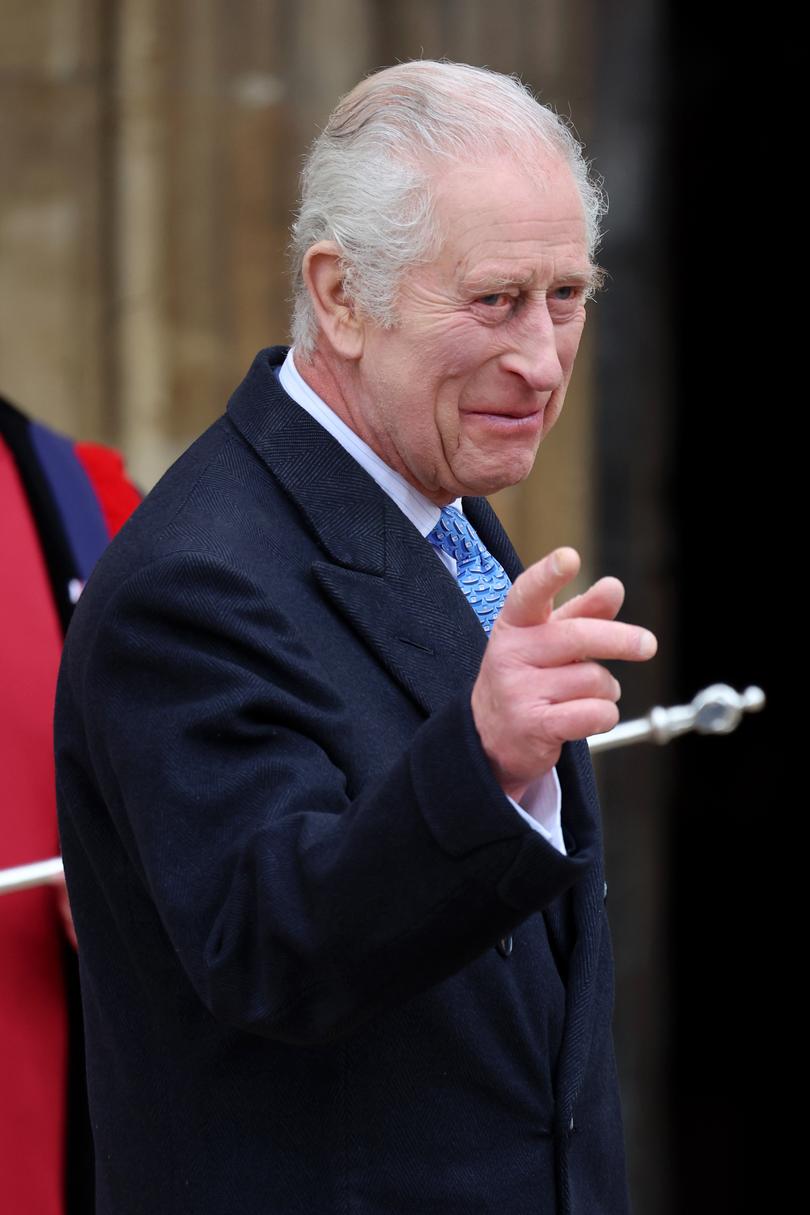 He looked in good spirits as he entered the church, smiling and waving to well-wishers who were waiting outside for his arrival.