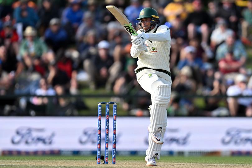 CHRISTCHURCH, NEW ZEALAND - MARCH 10: Usman Khawaja of Australia bats during day three of the Second Test in the series between New Zealand and Australia at Hagley Oval on March 10, 2024 in Christchurch, New Zealand. (Photo by Kai Schwoerer/Getty Images)