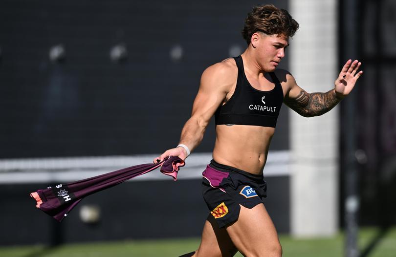 Reece Walsh is seen during an NRL Brisbane Broncos training session in Brisbane.