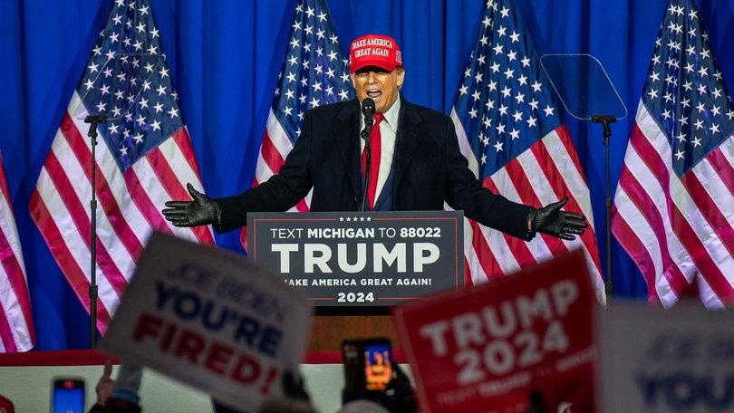 Donald Trump speaks during a Get Out the Vote Rally event in Waterford Township, Michigan. (EPA PHOTO)