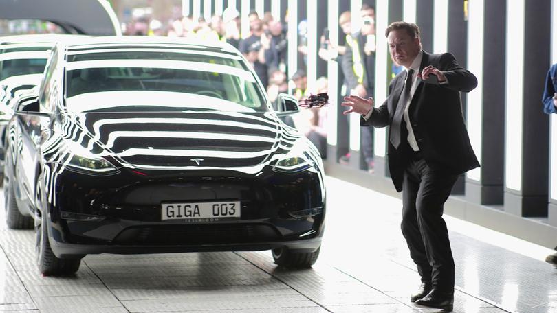 esla CEO Elon Musk attends the official opening of the new Tesla manufacturing plant on March 22, 2022 near Gruenheide, Germany.