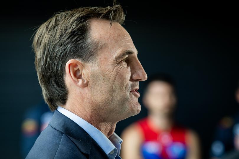 ADELAIDE, AUSTRALIA - APRIL 03: AFL CEO Andrew Dillon speaks to media during a 2024 AFL Gather Round Media Opportunity at the Adelaide Oval on April 03, 2024 in Adelaide, Australia. (Photo by Mark Brake/AFL Photos/via Getty Images)