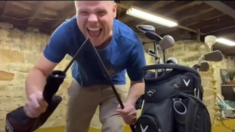 Taylor Auerbach breaks the golf clubs of Steve Jackson in a bizarre video that was played in court.