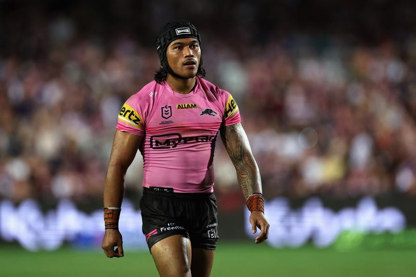 SYDNEY, AUSTRALIA - APRIL 06: Brian To'o of the Panthers looks on during the round five NRL match between Manly Sea Eagles and Penrith Panthers at 4 Pines Park, on April 06, 2024, in Sydney, Australia. (Photo by Cameron Spencer/Getty Images)