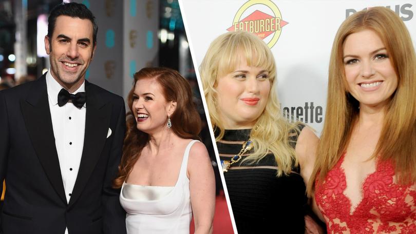 Sacha Baron Cohen and Isla Fisher. Right: Rebel Wilson and Isla Fisher.