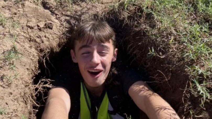 Oska Stockner found himself stuck in a sinkhole after the ground at his Boondah Reserve in Warriewood, on Sydney's northern beaches, gave way on Saturday (April 6).