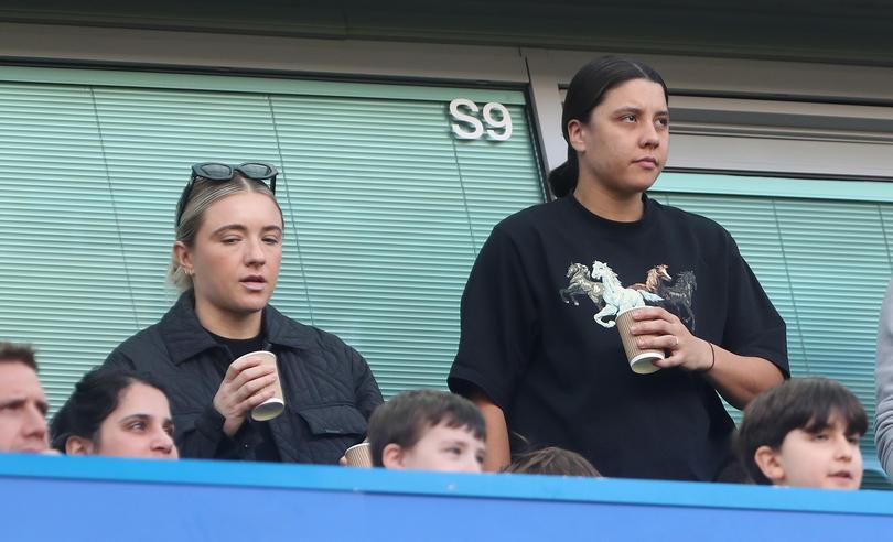 Sam Kerr and girlfriend Kristie Mewis watching Chelsea play last month.