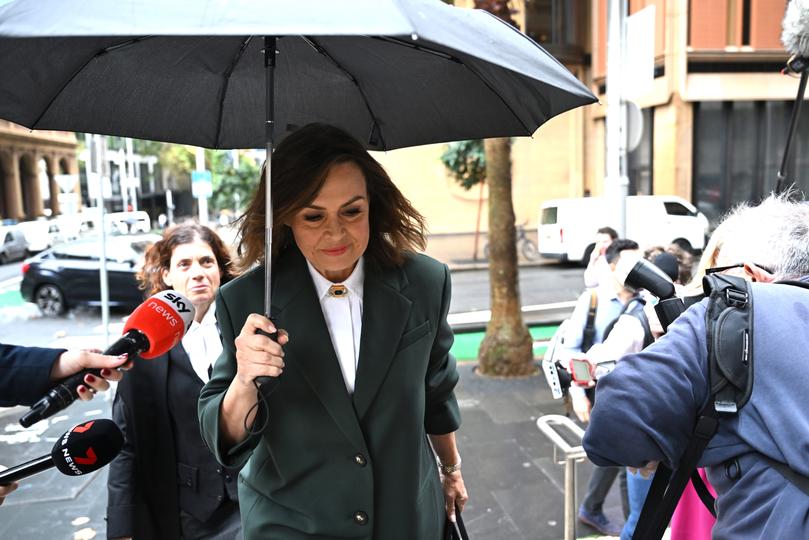 Journalist Lisa Wilkinson arrives at the Federal Court of Australia in Sydney, Thursday, April 4, 2024. Former Secen producer Taylor Auerbach has been called to give evidence in the defamation case brought by ex-Liberal staffer Bruce Lehrmann against Ten network and journalist Lisa Wilkinson over a February 2021 report on The Project during which fellow staffer Brittany Higgins claimed he raped her in a Parliament House office in 2019. (AAP Image/Dean Lewins) NO ARCHIVING