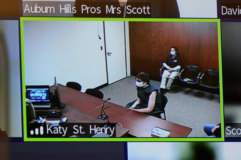 Ethan Crumbley, center, appears on a video arraignment.