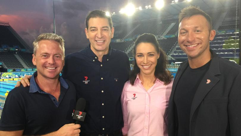 Basil Zempilas shared this pic of Nathan Templeton with the Seven team at the Gold Coast Commonwealth Games.