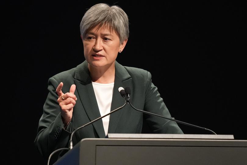 MELBOURNE, AUSTRALIA - MARCH 04: Minister for Foreign Affairs Penny Wong delivers her keynote speech during the ASEAN-Australia Special Summit on March 04, 2024 in Melbourne, Australia. Southeast Asian leaders are gathered for talks that run through March 6 on a wide range of topics, including clean energy cooperation and China's aggressive stance in the South China Sea.  (Photo by Asanka Ratnayake/Getty Images)