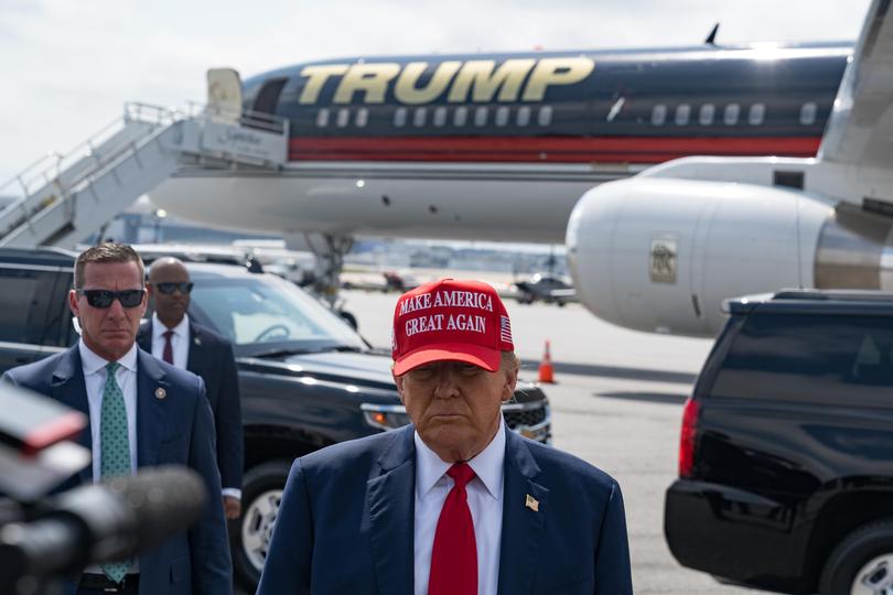 Former U.S. President Donald Trump arrives at the Atlanta Airport.