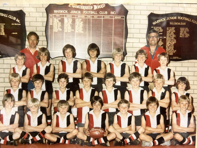 The Warwick Black junior football team that won five consecutive flags. Justin Langer is bottom row, second from right.