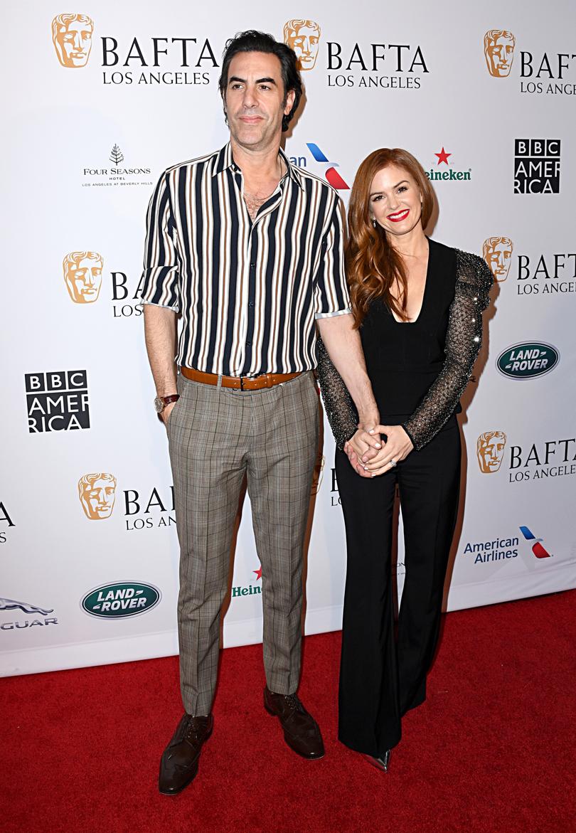 LOS ANGELES, CALIFORNIA - JANUARY 04: (L-R) Sacha Baron Cohen and Isla Fisher attend The BAFTA Los Angeles Tea Party at Four Seasons Hotel Los Angeles at Beverly Hills on January 04, 2020 in Los Angeles, California. (Photo by Jon Kopaloff/Getty Images)