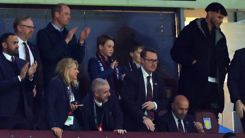 Prince William and Prince George at the UEFA Europa Conference League 2023/24 Quarter-final first leg match between Aston Villa and Lille OSC at Villa Park.