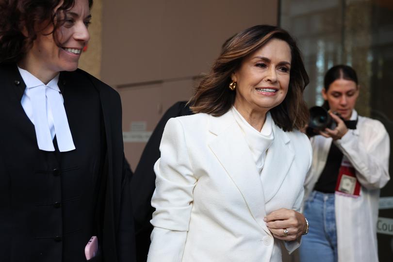 SYDNEY, AUSTRALIA - APRIL 15: Lisa Wilkinson (2nd R) arrives at court on April 15, 2024 in Sydney, Australia. Justice Michael Lee is scheduled to hand down his verdict today in Bruce Lehrmann's defamation case against Network Ten and journalist Lisa Wilkinson. The case stems from allegations made by Brittany Higgins on 'The Project' news program that she was raped by a colleague in Parliament House. Lehrmann denied having any sexual contact with Ms Higgins and alleged he was defamed and identified by the broadcast, despite not being named. (Photo by Don Arnold/Getty Images)