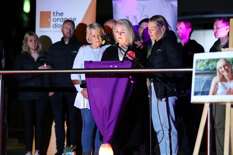 Family of Rebecca Young speaks to the members of the Ballarat community during a rally against men's violence.