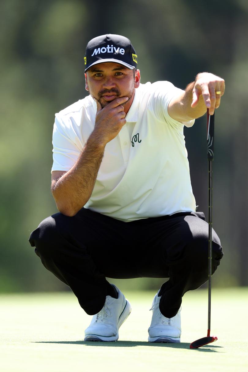 AUGUSTA, GEORGIA - APRIL 12: Jason Day of Australia lines up a putt on the eighth green during the second round of the 2024 Masters Tournament at Augusta National Golf Club on April 12, 2024 in Augusta, Georgia. (Photo by Andrew Redington/Getty Images)