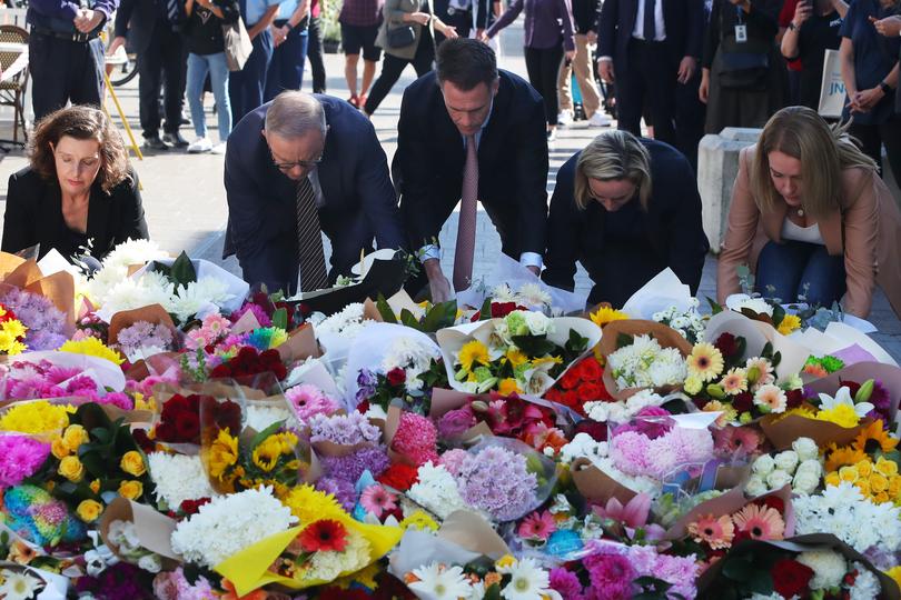 Floral tributes on Oxford Street Mall. 