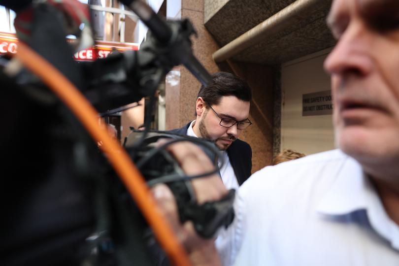 SYDNEY, AUSTRALIA - APRIL 15: Bruce Lehrmann emerges from court on April 15, 2024 in Sydney, Australia. Justice Michael Lee has ruled in favour of Network Ten and journalist Lisa Wilkinson in Bruce Lehrmann's defamation case. The case arose from allegations aired on 'The Project' news program, in which Brittany Higgins claimed she was raped by a colleague in Parliament House. Lehrmann, who denied any sexual contact with Ms Higgins, alleged defamation by the broadcast, despite not being explicitly named. The court found that Lehrmann had raped Brittany Higgins on the balance of probabilities.  (Photo by Don Arnold/Getty Images)