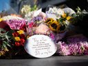 Some of the flowers left at makeshift memorial outside the Westfield Bondi Junction shopping centre . 