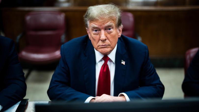 Former US president Donald Trump at Manhattan criminal court in New York on Monday.