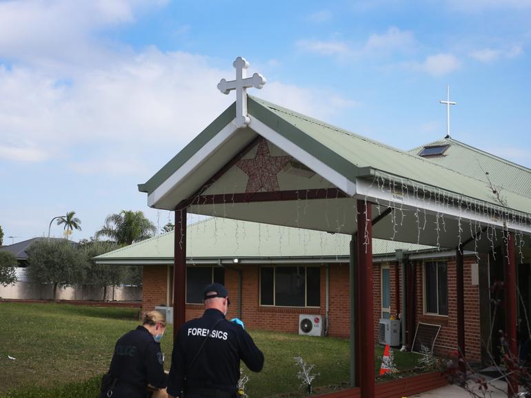 Forensic Police at Christ The Good Shepherd Church in the suburb of Wakeley in the days after the attack.