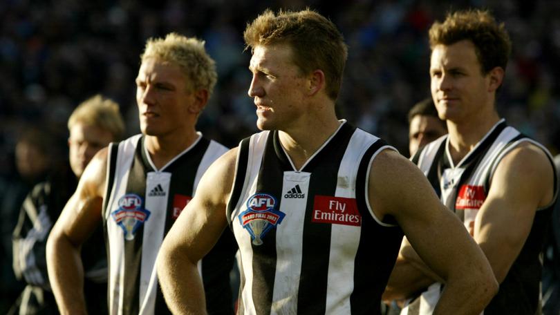 Collingwood legend Nathan Buckley has been forced to sell is AFL memorabilia after his divorce, including grand final guernseys (including this 2003 kit).