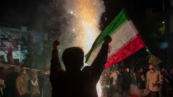 People gather in support of the Islamic Revolutionary Guard Corps’ attack on Israel on April 14, 2024 in Tehran, Iran. Late on Saturday, Iran launched a direct attack at Israel, about two weeks following the Israeli attack on the Iranian consulate in Syria.