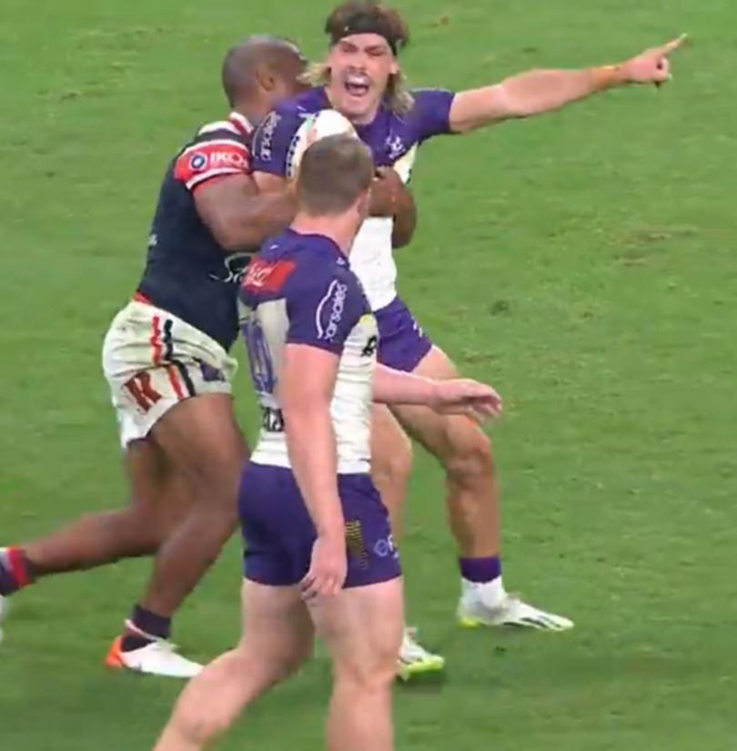 Ryan Papenhuyzen appealed for a penalty before he was even tackled.