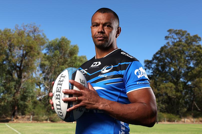 PERTH, AUSTRALIA - APRIL 11: Kurtley Beale poses during a Western Force Super Rugby media opportunity at Force HQ on April 11, 2024 in Perth, Australia. (Photo by Paul Kane/Getty Images)