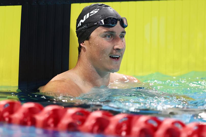 GOLD COAST, AUSTRALIA - APRIL 19: Cameron McEvoy celebrates winning the Mens 50m Freestyle Final during the 2024 Australian Open Swimming Championships at Gold Coast Aquatic Centre on April 19, 2024 in Gold Coast, Australia. (Photo by Chris Hyde/Getty Images)