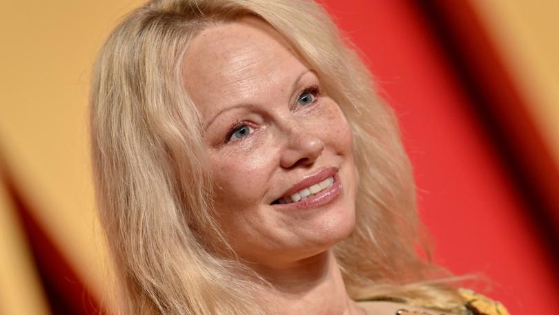 Pamela Anderson attends the 2024 Vanity Fair Oscar Party hosted by Radhika Jones at Wallis Annenberg Center for the Performing Arts.