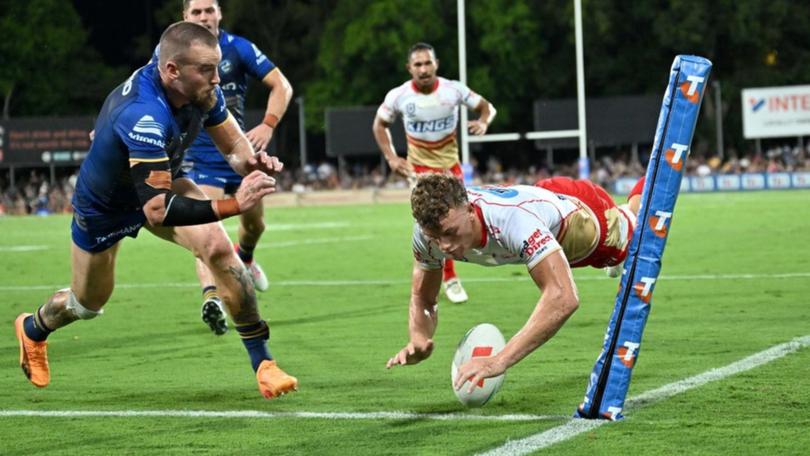 Jack Bostock has scored a second-half hat-trick as the Dolphins stormed home to embarrass the Eels. (HANDOUT/NRL PHOTOS)