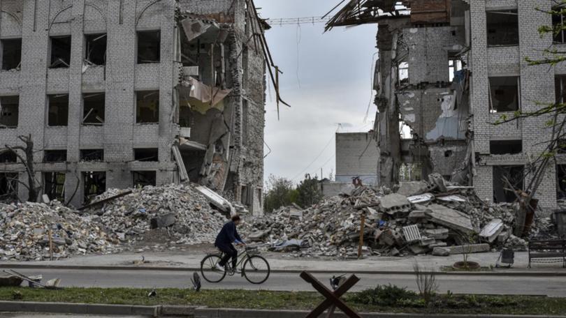 Bombed out buildings in Ukraine