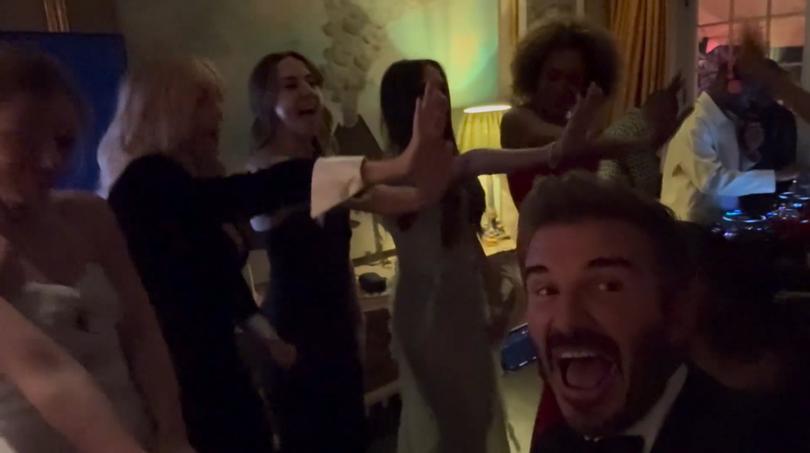 The Spice Girls singing at Victoria Beckham's 50th birthday party