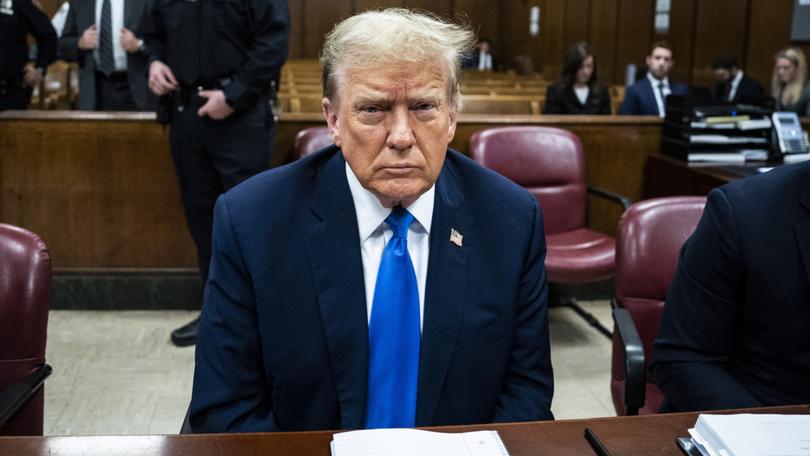 NEW YORK, NEW YORK - APRIL 18: Former U.S. President Donald Trump arrives for his criminal trial as jury selection continues at Manhattan Criminal Court on April 18, 2024 in New York City. Trump was charged with 34 counts of falsifying business records last year, which prosecutors say was an effort to hide a potential sex scandal, both before and after the 2016 presidential election. Trump is the first former U.S. president to face trial on criminal charges. (Photo by Jabin Botsford-Pool/Getty Images)