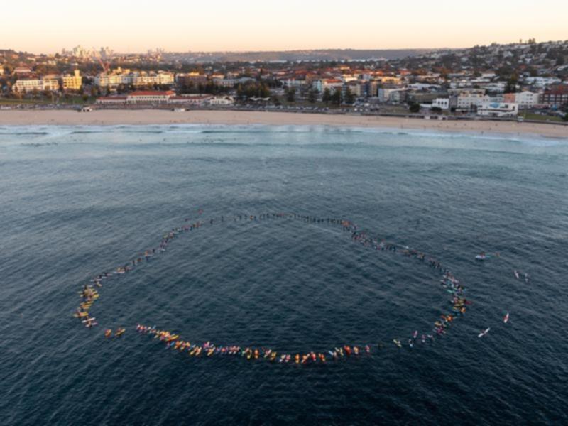 A paddle-out in memory of those affected by the Bondi massacre