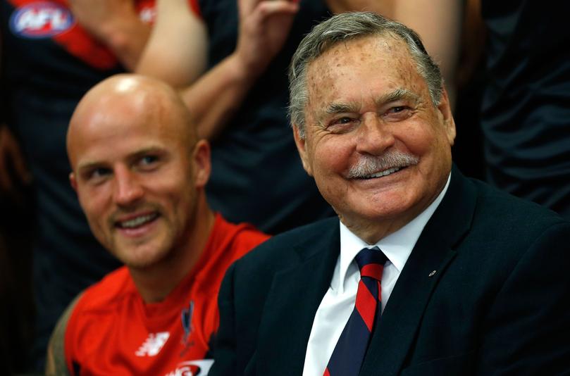 Ron Barassi looks on during the Melbourne Demons 2014 team photo day at the MCG, Melbourne on January 28, 2014. (Photo: Michael Willson/AFL Media)