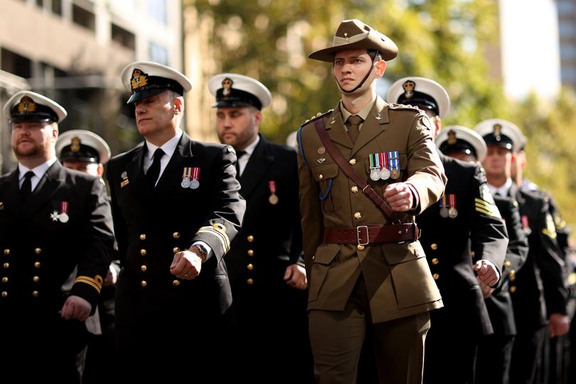SYDNEY, AUSTRALIA - APRIL 25: War veterans and defence personnel take part in the ANZAC Day parade on April 25, 2023 in Sydney, Australia. Anzac Day is a national holiday in Australia, traditionally marked by a dawn service held during the time of the original Gallipoli landing and commemorated with ceremonies and parades throughout the day. Anzac Day commemorates the day the Australian and New Zealand Army Corp (ANZAC) landed on the shores of Gallipoli on April 25, 1915, during World War 1. (Photo by Brendon Thorne/Getty Images)