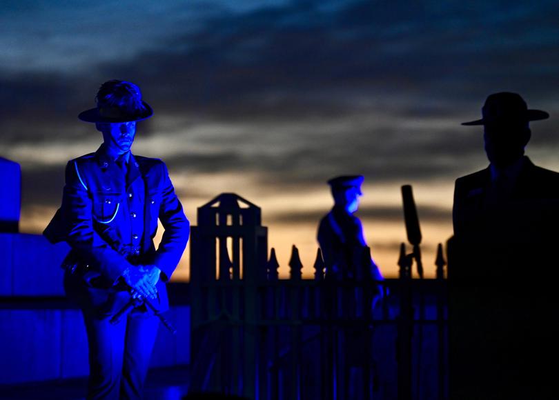 The sun rises at the State War Memorial in Perth. 