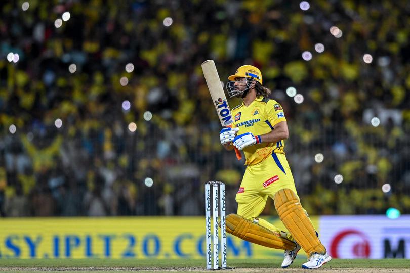 Chennai Super Kings' MS Dhoni plays a shot during the Indian Premier League (IPL) Twenty20 cricket match between Chennai Super Kings and Lucknow Super Giants at the MA Chidambaram Stadium in Chennai on April 23, 2024. 