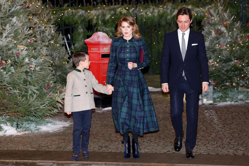 Christopher Woolf, Princess Beatrice and Edoardo Mapelli Mozzi attend The "Together At Christmas" Carol Service at Westminster Abbey on December 08, 2023 in London, England. 