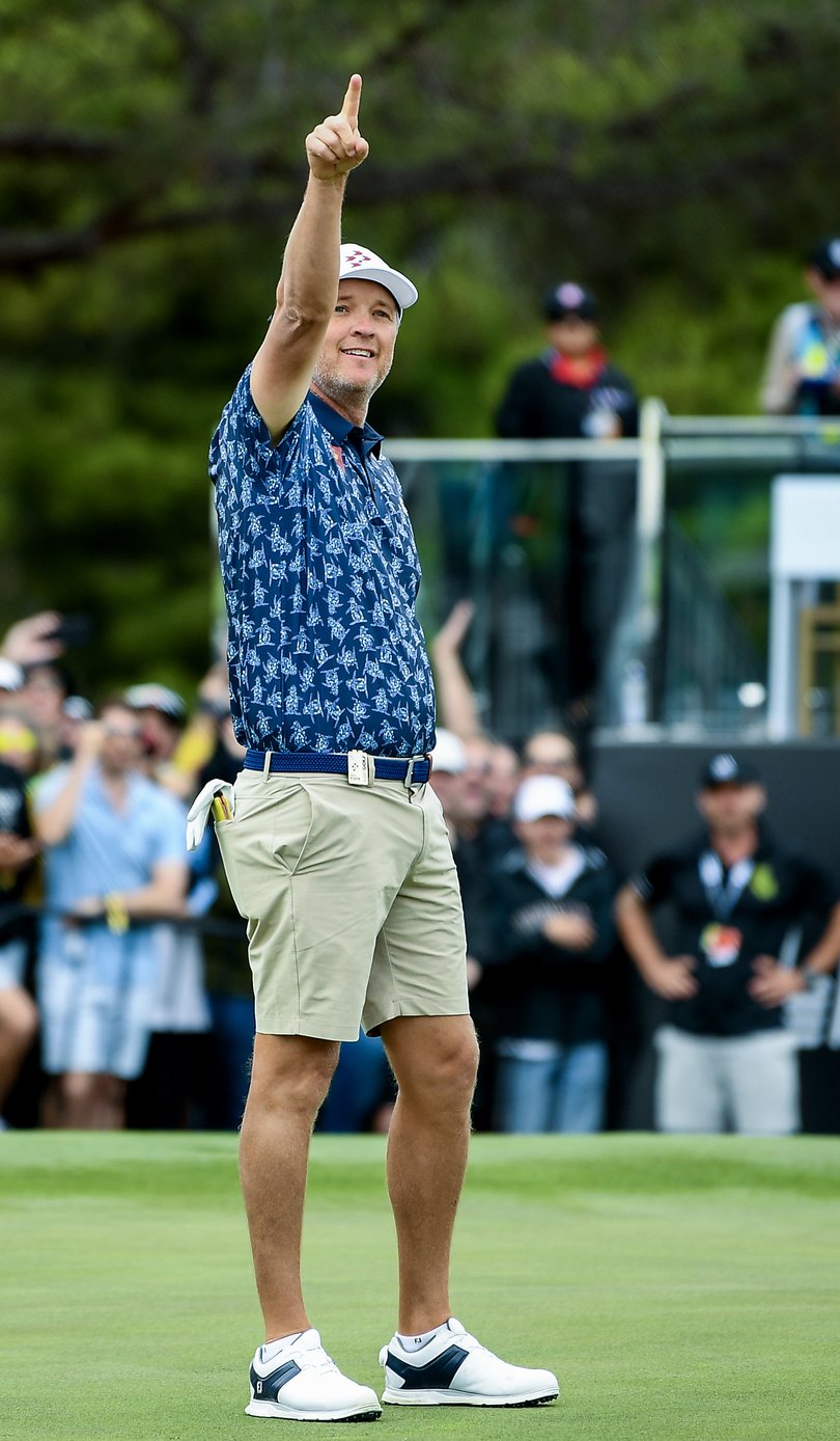 ADELAIDE, AUSTRALIA - APRIL 26: Matt Jones of the Ripper GC
celebrates a birdie putt on the 12th during LIV Adelaide at The Grange Golf Club on April 26, 2024 in Adelaide, Australia. (Photo by Mark Brake/Getty Images)